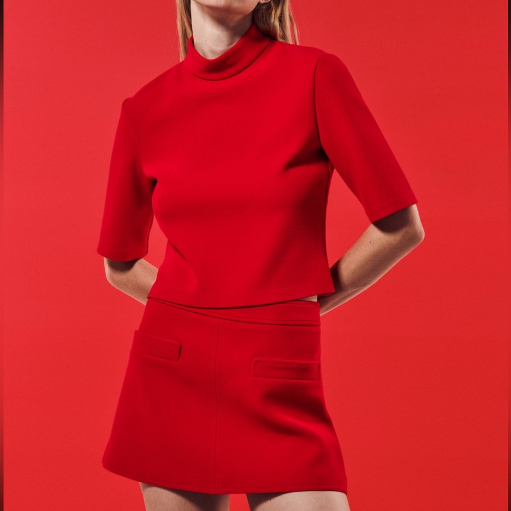 Zara Cropped Mock Neck Top and Mini Skirt Set - Small